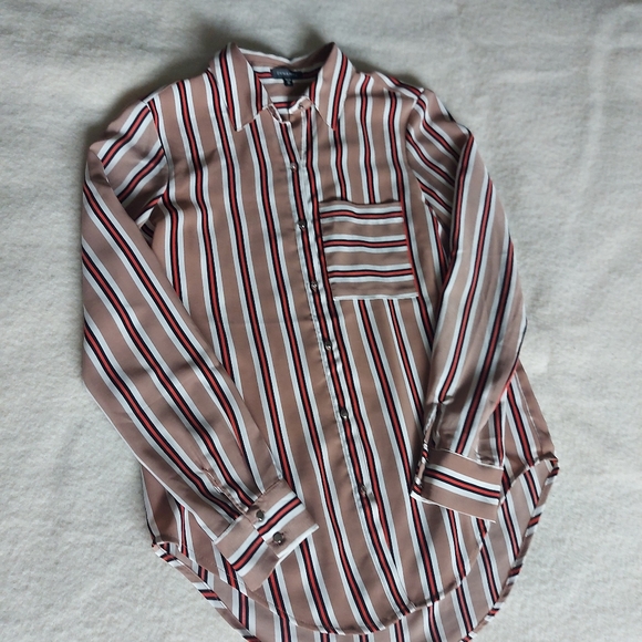 Silky striped button down blouse - Picture 2 of 6